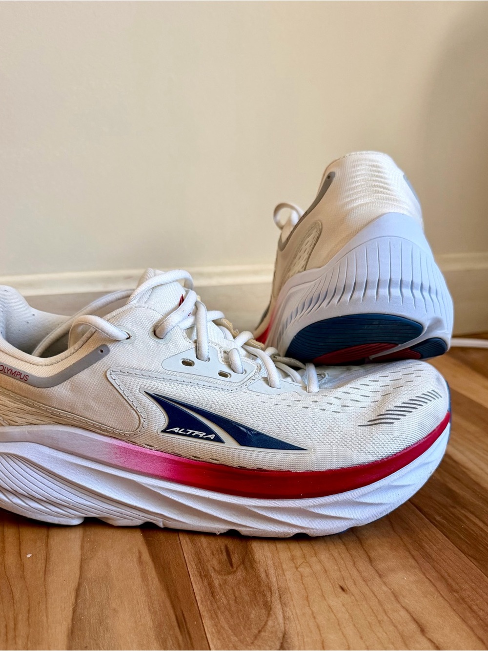 Altra Women’s Via Olympus Shoes: Cream/White with Blue & Red Accents